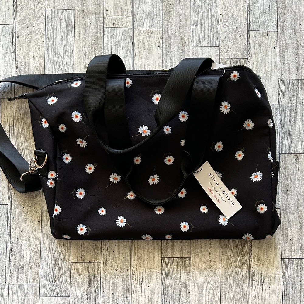 Alice + Olivia Black Daisy Print Duffel Bag